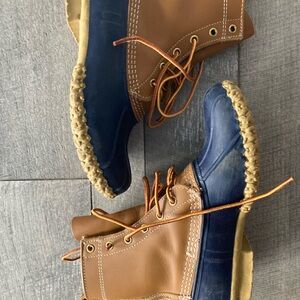 L.L. Bean Tan and Blue Duck Boots